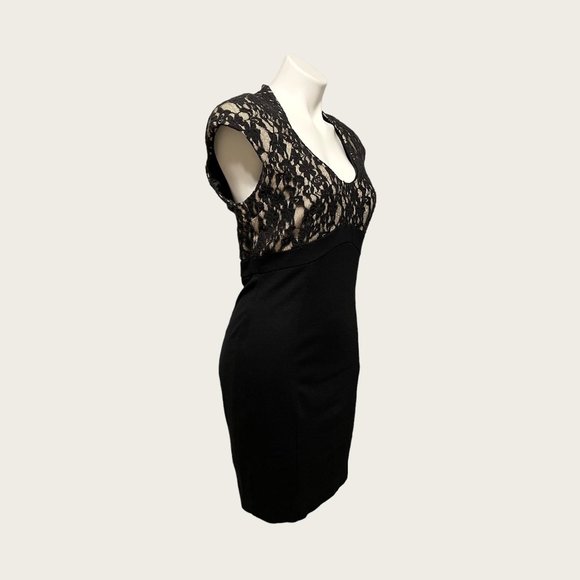Ted Baker Black Nude Lace Detail Scoop Neck Capped Sleeve Cocktail Dress - Picture 3 of 6